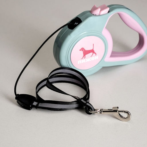 Рулетка Пижон с прорезиненной ручкой, 3 м, до 15 кг, трос, серо-розовая  фото 3