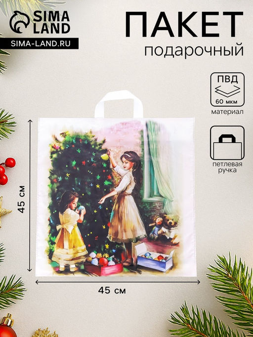 Цена за 25 шт. Пакет новогодний «Чудо», полиэтиленовый с петлевой ручкой, 45×45 см, 60 мкм