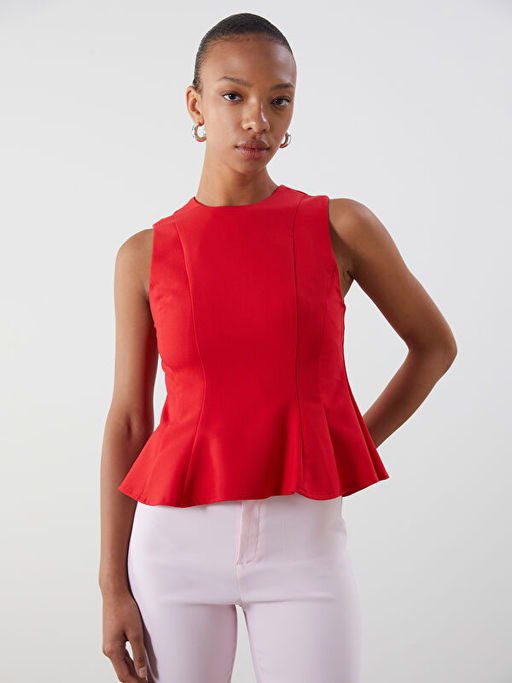 Bisiklet Yaka Peplum Bluz