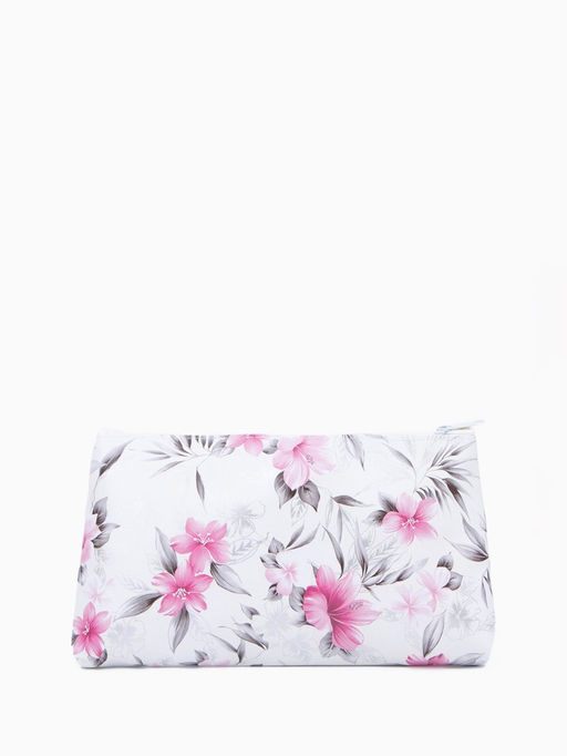 Цена за 3 шт. Косметичка-пенал на молнии, плоская, с рисунком, белая/розовая