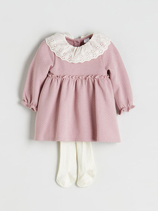 Bebe Yaka K?z Bebek Elbise ve K?lotlu ?orap