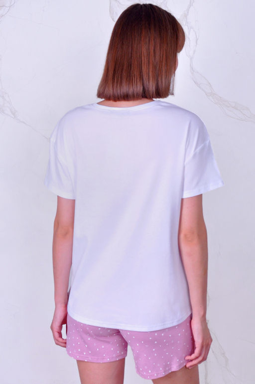 Арт. 9133 Пижама с шортами 42-50 (5 шт) Цвет:верх- белый, низ- пудра