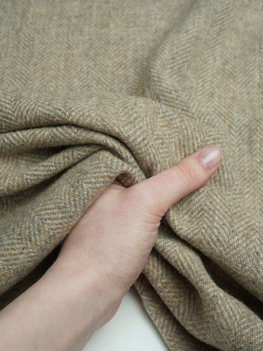 Шерсть пальтово-костюмная Твид Елочка цв.песочный, ш.1.5м, шерсть-60%, п/э-40%, 310гр/м.кв - Купава фото 4