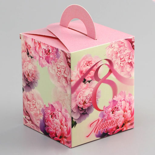 Цена за 5 шт. Коробка для 1 капкейка, 8 марта, 9.2?9.2?11.1 см