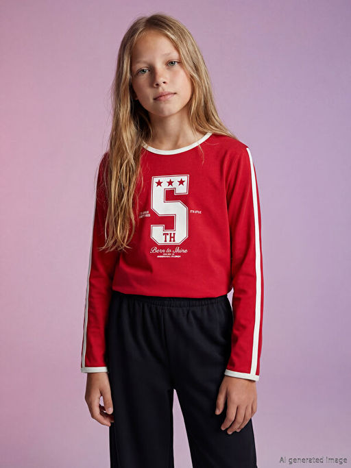 Bask?l? Uzun Kollu K?z ?ocuk Ti??rt