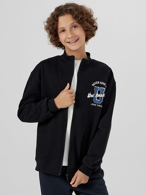 Толстовка для мальчиков черная с принтом never give up - Mark formelle фото 2