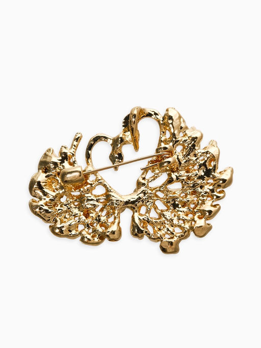 Брошь Лебединая пара, белая в золоте