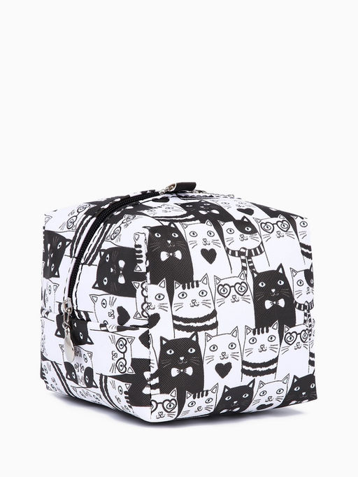 Цена за 3 шт. Мини косметичка на молнии подвесная, с принтом, для мелочей, прокладок, белый/чёрный