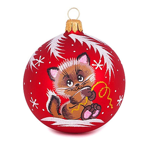 Елочная игрушка шар стеклянная Улыбка д7,5см, ручная художественная роспись, цвета микс, подарочная упаковка (Россия)