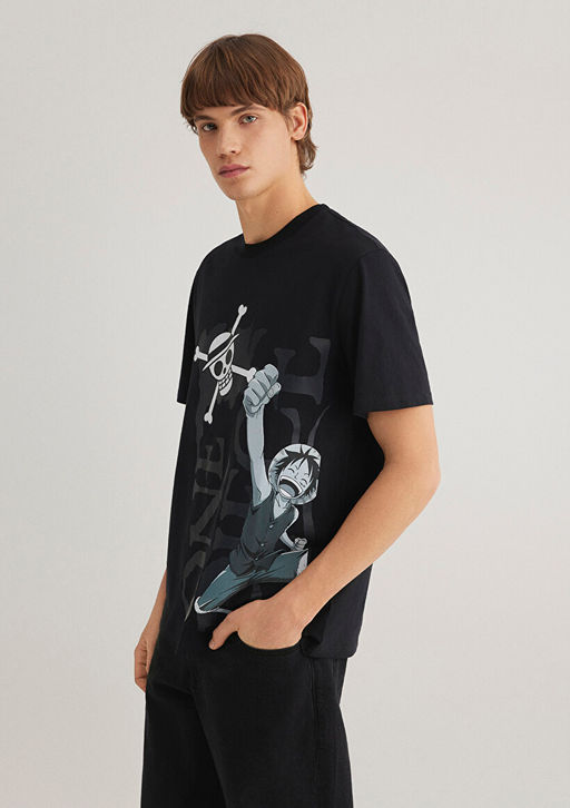 One Piece Bask?l? Siyah Tisort