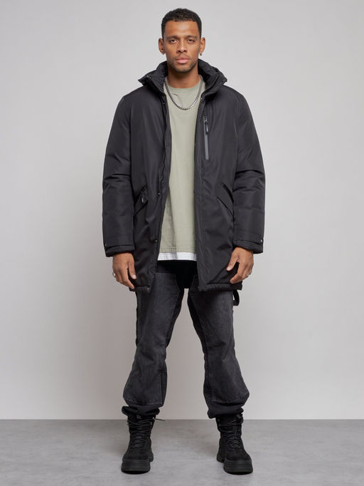 Парка мужская зимняя удлиненная молодежная черного цвета 8302Ch - Wonderrman фото 2