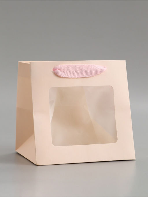 Цена за 2 шт. Пакет подарочный, крафт, с окном, «Розовый», 15×15×15 см