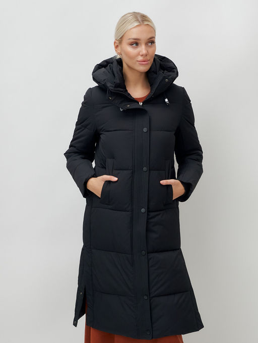 Пальто утепленное стеганное зимнее с капюшоном женское черного цвета 9601Ch - Holdluck фото 13
