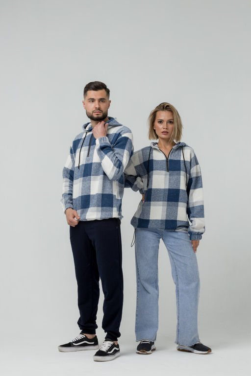 УТЕПЛЕННАЯ Толстовка клетка унисекс, т.синий - Knitka wear фото 3