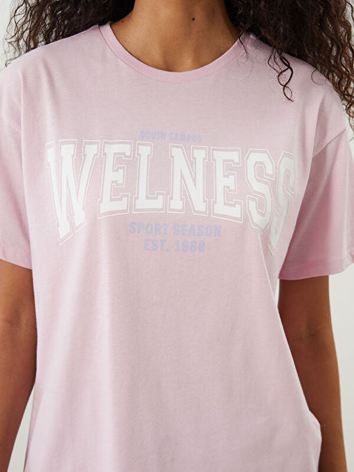 Bisiklet Yaka Bask?l? Kad?n Spor Ti??rt