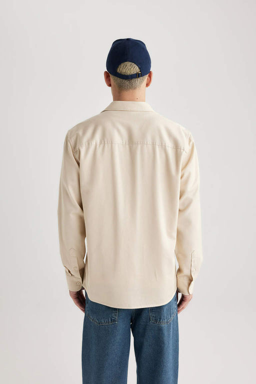 Рубашка из тенселя с длинным рукавом стандартного кроя - Defacto фото 5