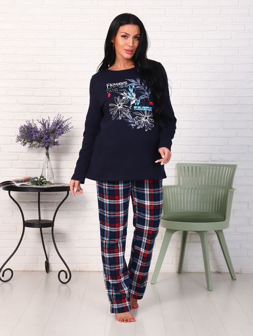 Костюм с брюками, футер с начесом, Flowers (876-1)