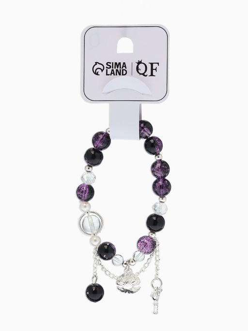 Браслет с подвесками «Сахарный» ракушка, шар №10/8, d=6 см, чёрно-фиолетовый в серебре