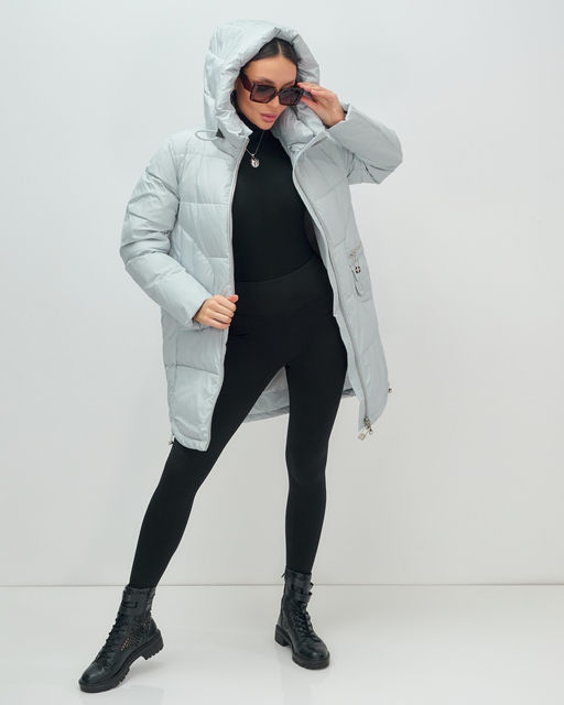 Куртка зимняя женская с капюшоном модная голубого цвета 3193Gl - Visdeer фото 13