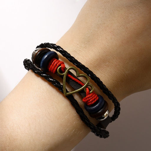 Цена за 2 шт. Браслет кожа «Стиль» сердце, чёрно-красный, d=7 см