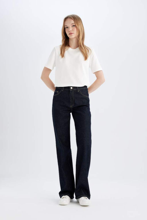 Прямые длинные джинсовые брюки с высокой талией - Defacto фото 2