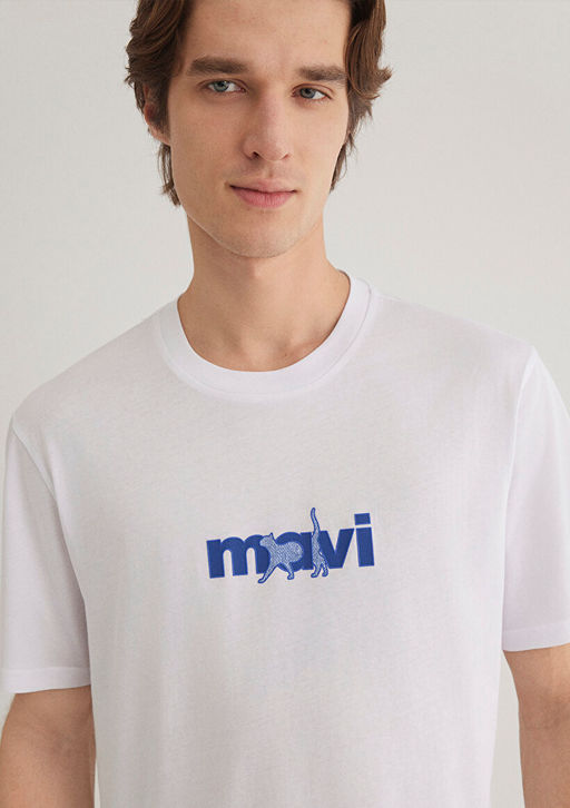 Mavi Kedi Bask?l? Beyaz Tisort  фото 6