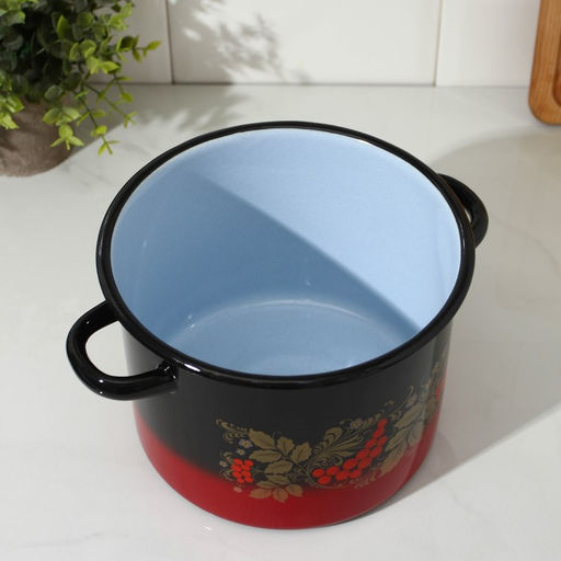 Кастрюля эмалированная «Рябинушка», 3,5 л, d=20 см, цилиндрическая, цвет чёрно-красный