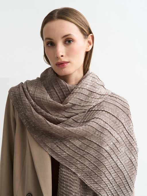 Большой, двусторонний однотонный палантин из жатого полотна вареный хлопок. - Tantino фото 4