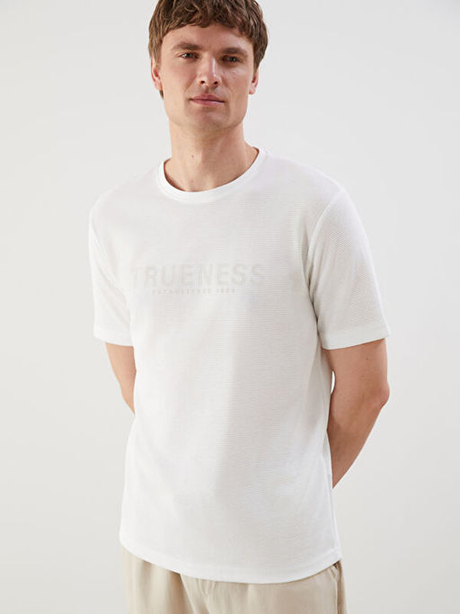 Bisiklet Yaka Bask?l? Penye Erkek Ti??rt