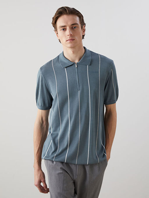 Polo Yaka K?sa Kollu ?izgili Erkek Triko Kazak