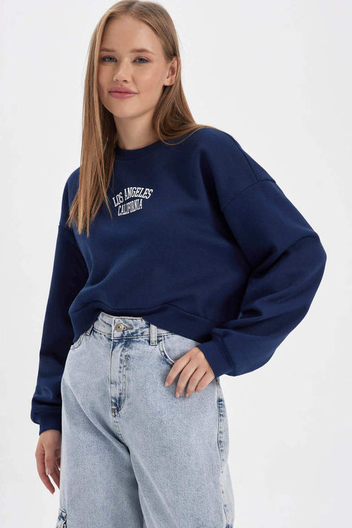 Толстый толстый свитшот Cool Oversize с круглым вырезом - Defacto фото 4