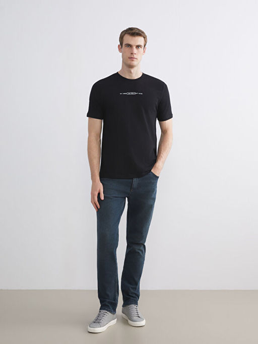 Bisiklet Yaka Bask?l? Penye Erkek Ti??rt