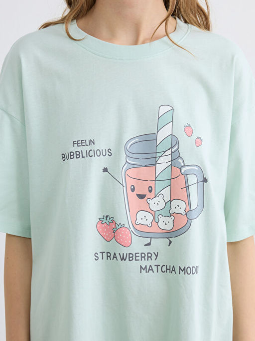 Bisiklet Yaka Bask?l? Oversize Kad?n Gecelik