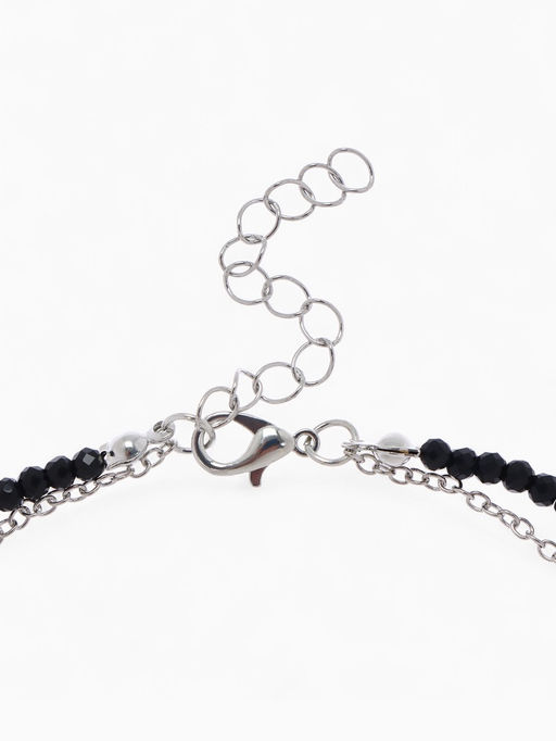 Колье из бисера «Сердце», двойной ряд, чёрно-белое в серебре