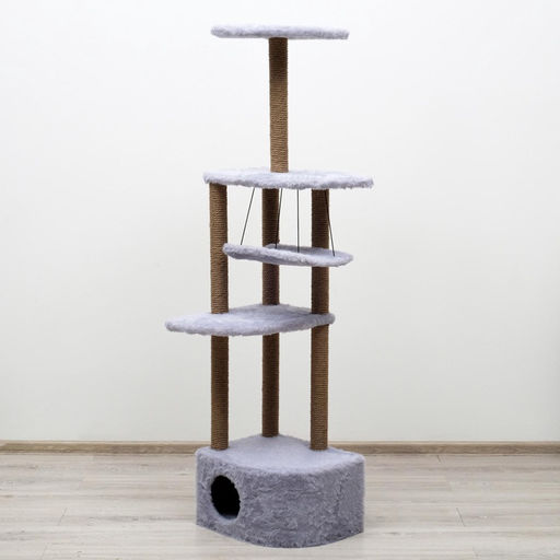 Комплекс для кошек с когтеточкой, угловой, с гамаком, 48 х 48 х 171 см, серый - Пижон фото 11