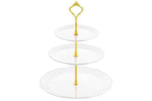 Блюдо-этажерка 3-х ярусная 28*28*37 см Белый узор с золотистым креплением, для фруктов и конфет - Elan gallery фото 6