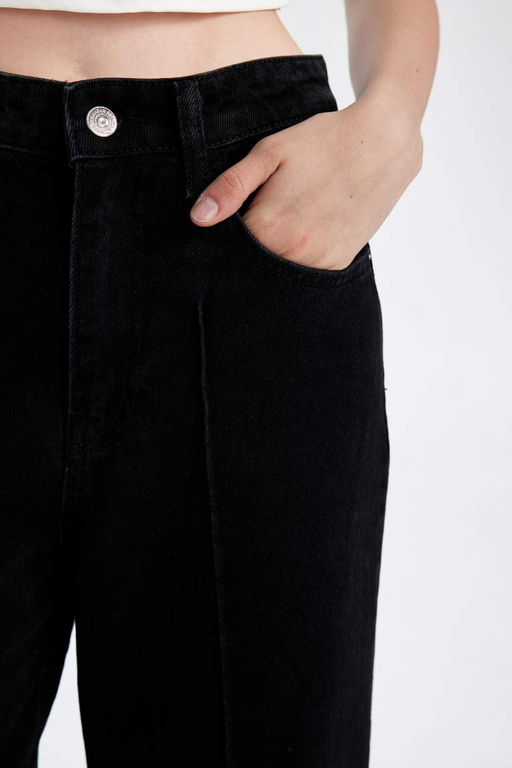 Короткие укороченные джинсовые брюки с высокой талией и широкими штанинами - Defacto фото 6