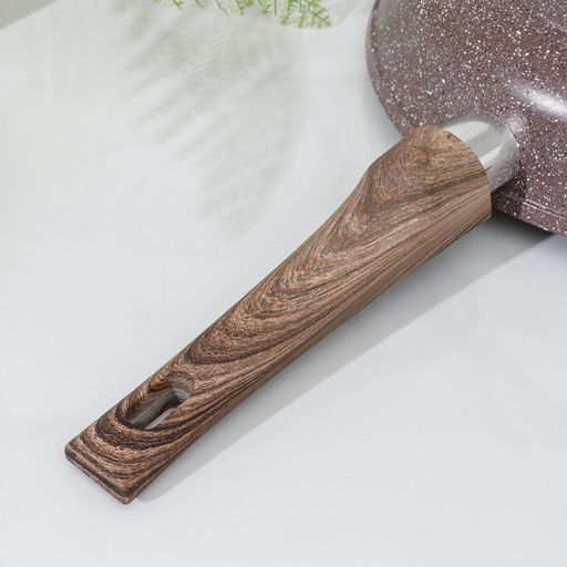 Сковорода Доляна «Брауни», d=28 см, съёмная ручка, стеклянная крышка, антипригарное покрытие, индукция, алюминий, коричневая