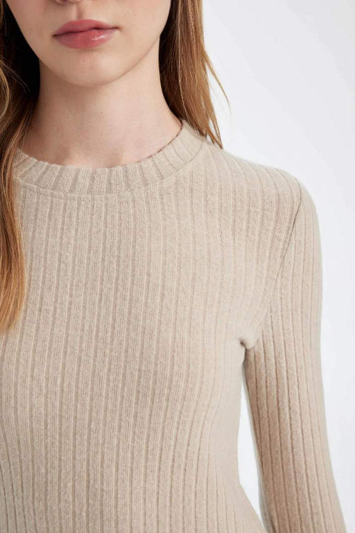 Облегающее платье макси с круглым вырезом и длинными рукавами - Defacto фото 4