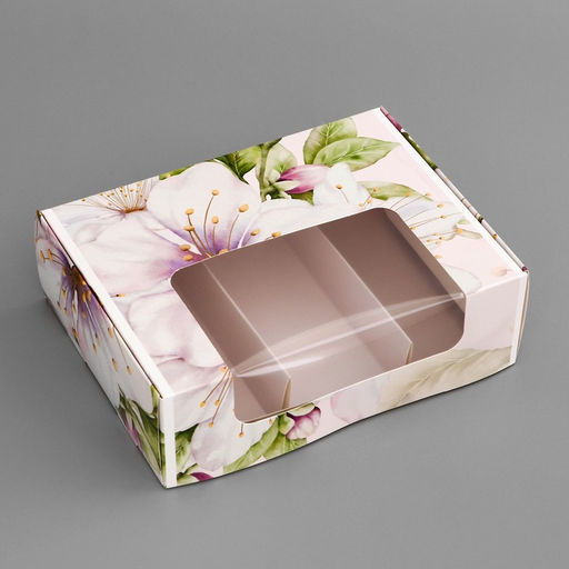 Цена за 5 шт. Коробка складная, под 3 эклера Цветочки, 20?15?6 см