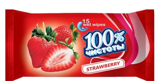 100% Чистоты Влажные салфетки (15шт) с ароматом Клубники п/п.140 арт-2/1/15-114