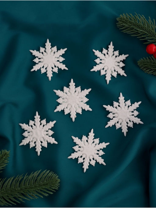 Цена за 2 шт. Ёлочные игрушки набор 6 шт. Зимнее волшебство. Снежинка полярная, d=6 см, белый