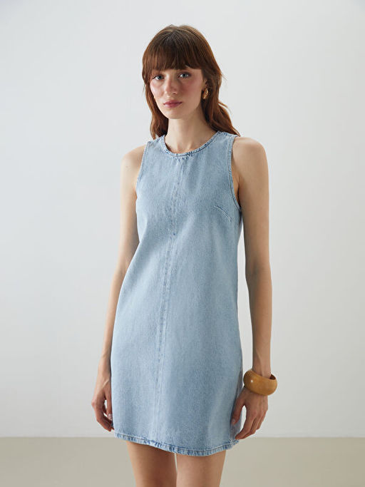 Halter Yaka A Kesim Mini Jean Elbise