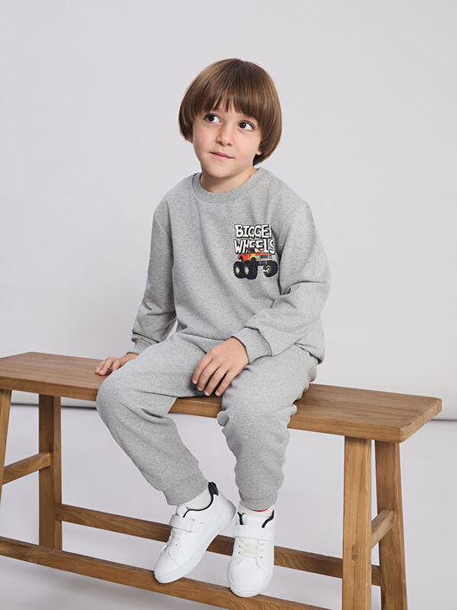 Bask?l? Erkek ?ocuk Sweatshirt ve E?ofman Alt?