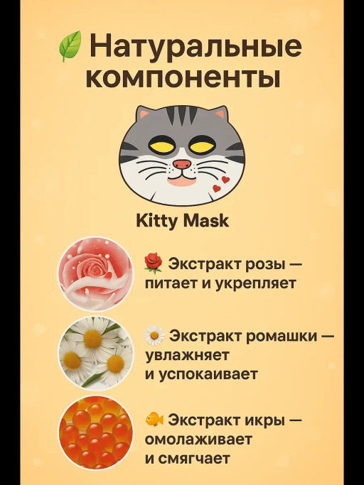 1 шт!!! Тканевая маска для лица с принтом кота