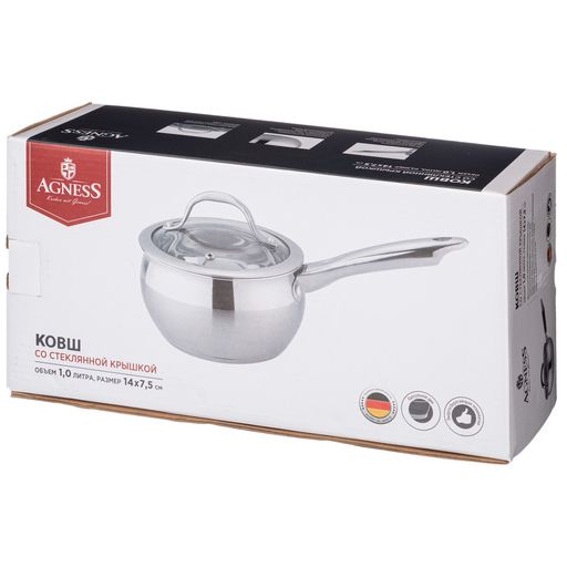 КОВШ AGNESS СО СТЕКЛ. КРЫШКОЙ СЕРИЯ APPLE 1,0 Л.14X7.5 СМ  фото 2