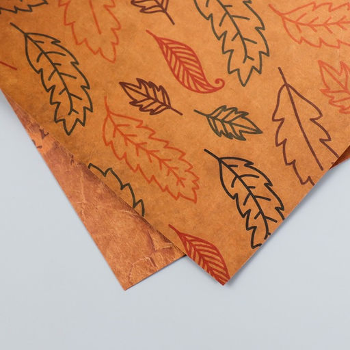 Цена за 10 шт. Бумага для скрапбукинга двусторонняя крафт «Листья и рукопись», плотность 180 г, 15.5×17 см