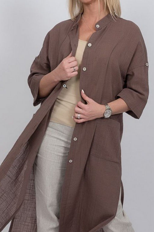 Рубашка-туника из льна стройнит фигуру, не требует глажки 091Л шоколад - Новый лен фото 4