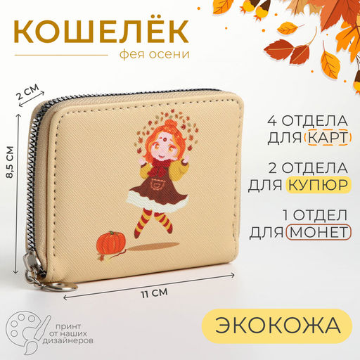 Кошелёк на молнии Фея зимы, отдел для карт, для монет, голубой