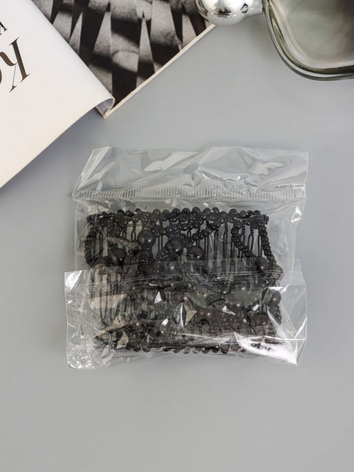 Зажим для волос «Жемчужная сетка», шарики, 9 см, чёрный